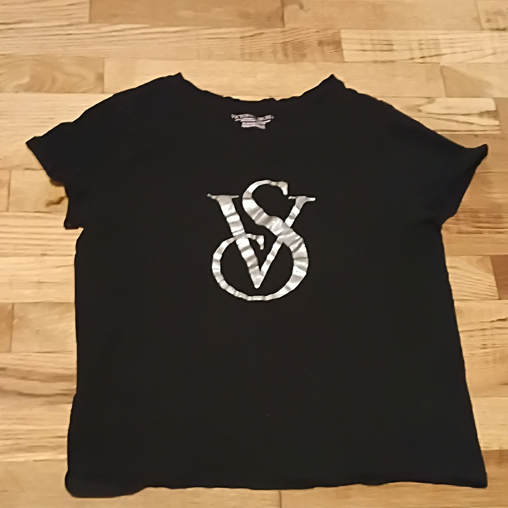 Victoria's Secret Black Tee with Silver Logo